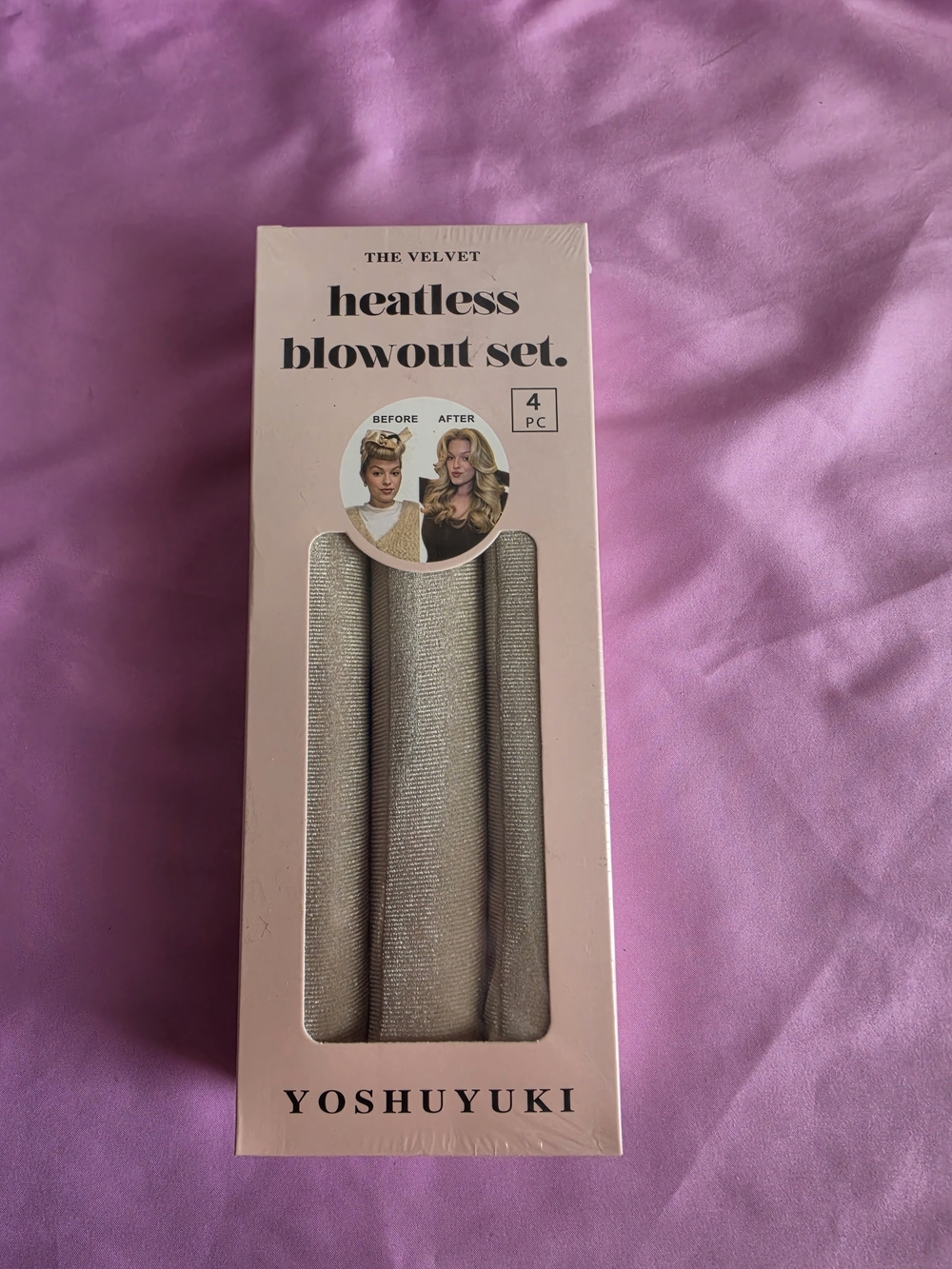 New Sealed Yoshuyuki Velvet Heatless Blowout Set - 4-Piece Curls Roller NIB